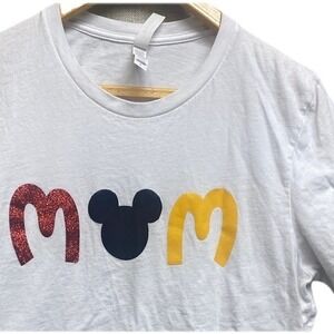 Bella Canvas Disney Mom T-Shirt Womens Large White Mickey Mouse Glitter Graphic